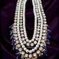 Long Layered Kundan Glass Necklace With Blue Bead On Drop