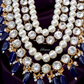 Long Layered Kundan Glass Necklace With Blue Bead On Drop