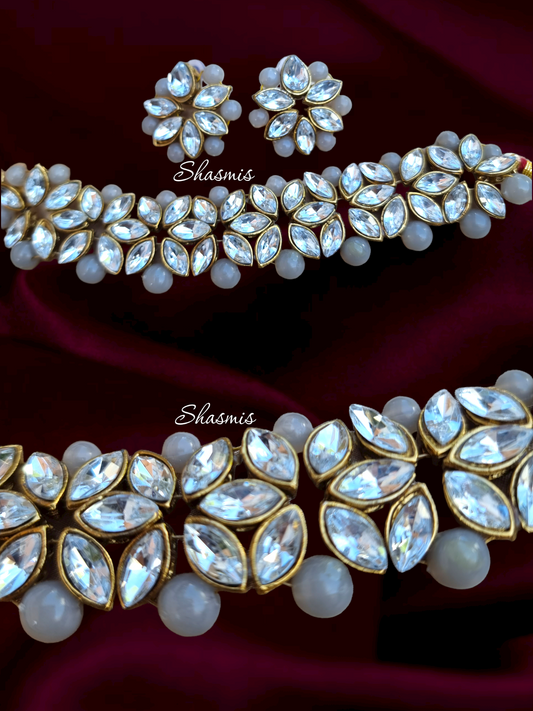 Grey Pearl Glass Kundan Necklace