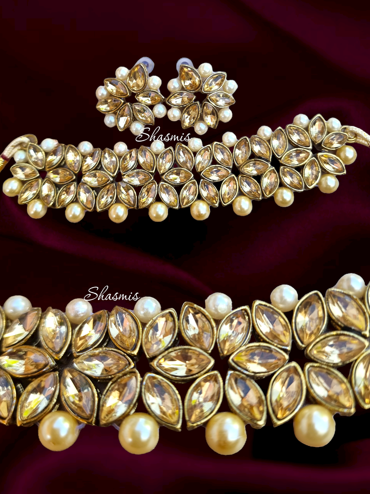Champaign Color Glass Kundan Necklace