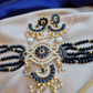 Black Beads American Diamond Necklace And Earrings With Pearl On Drop