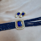 Blue Color Beads Rhein stone American Diamond Necklace With Earrings