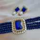 Blue Color Beads Rhein stone American Diamond Necklace With Earrings