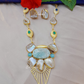 Long Mother Pearl Druzy Necklace With Earrings