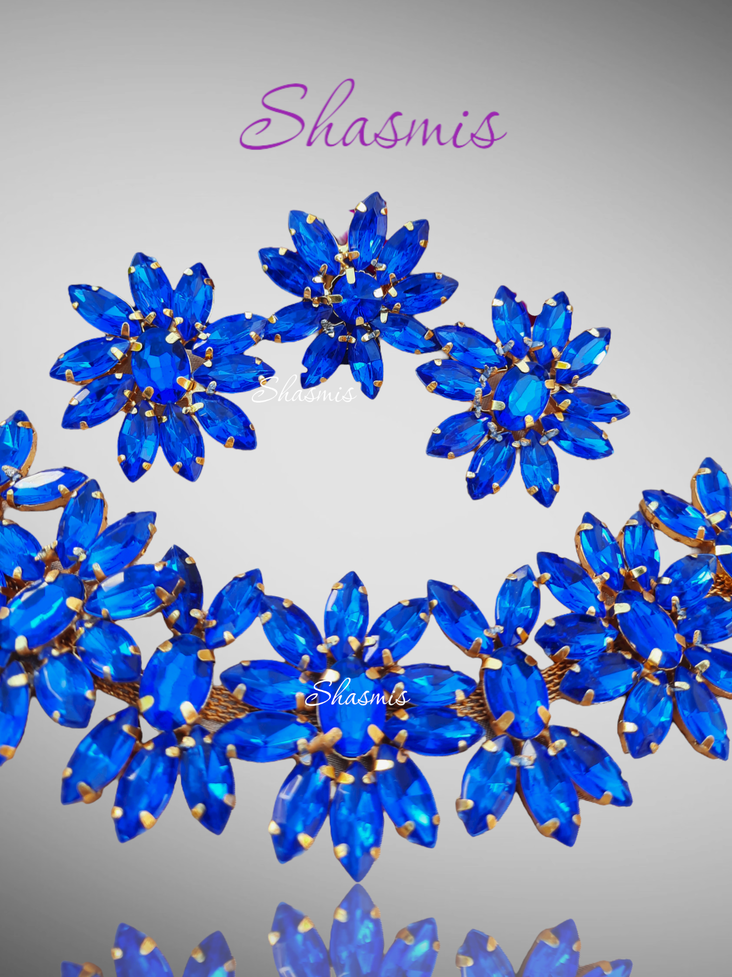 Blue Color Flower Design Prerto Necklace With Earrings And Ring