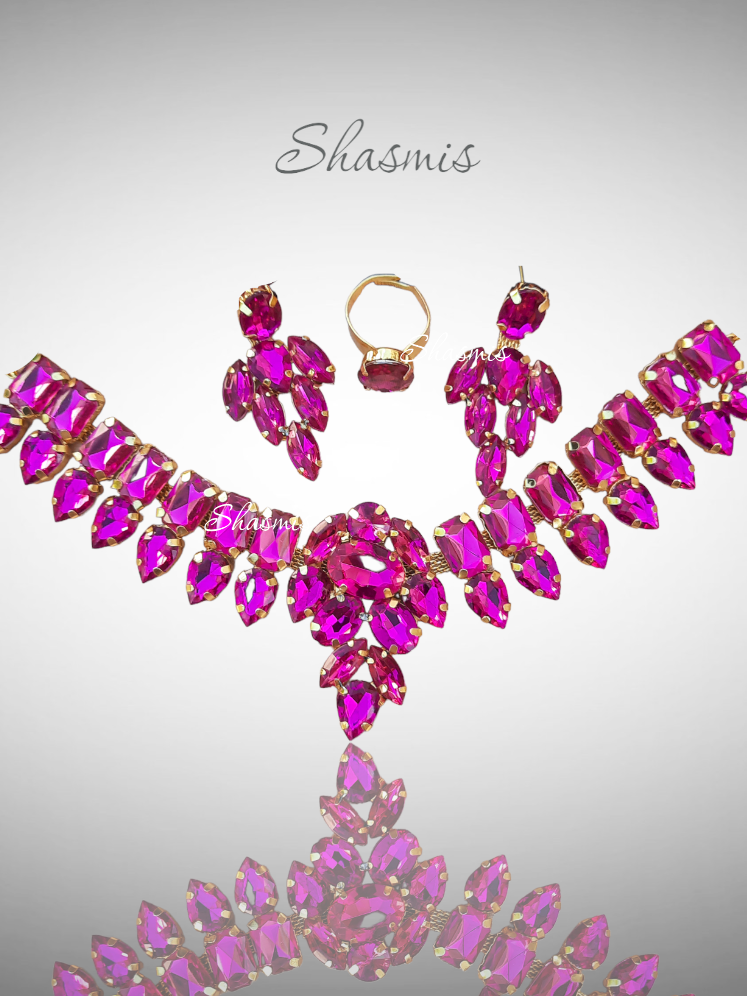 Pink Prerto Necklace With Earrings and Ring