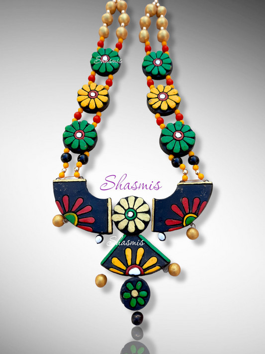 Multicolor Terracotta Necklace With Earrings