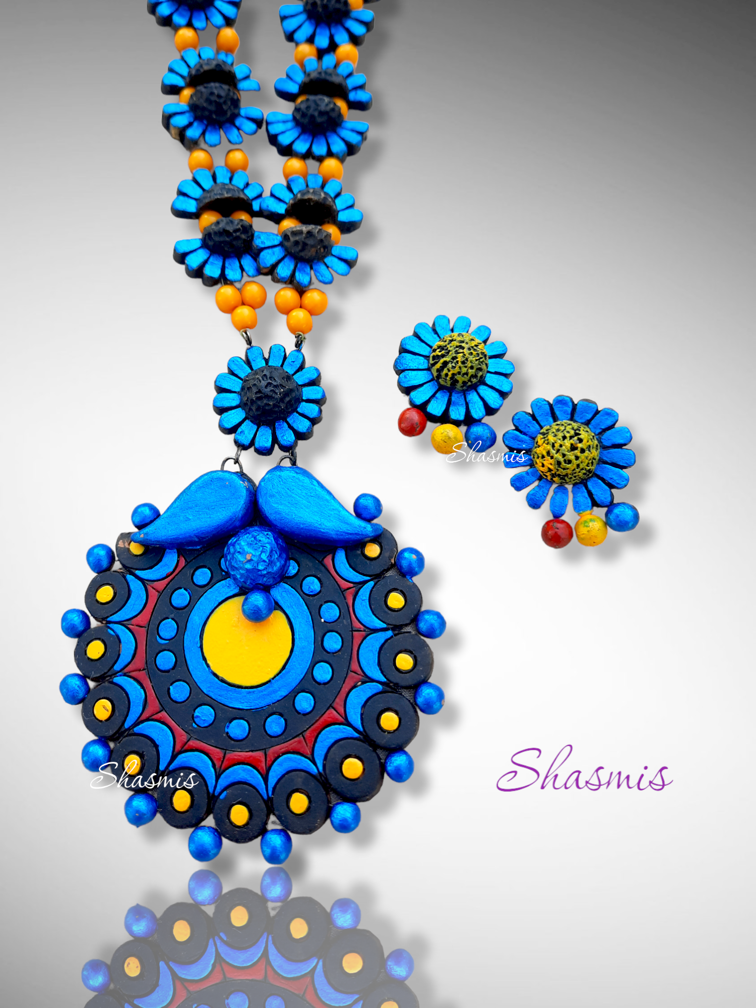 Blue Color Terrecotta Necklace With Earrings