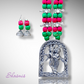 Green and Pink Color Silver Idiol Long Dokra Necklace 