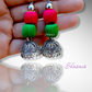 Green and Pink Color Silver Idol Long Dokhra Necklace With Earrings
