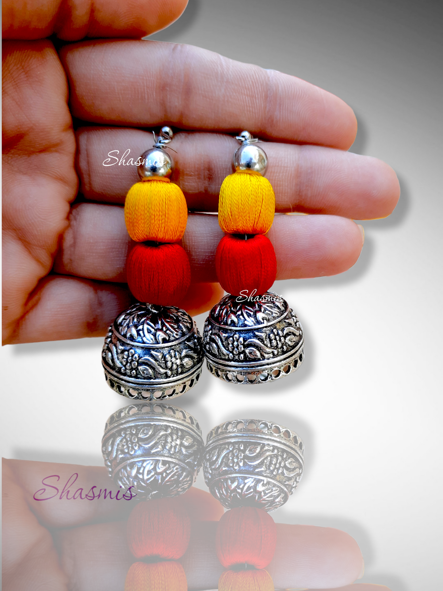 Yellow and Red Long Silver Oxidised Necklace With Ma Durga Dokhra Jewellery Necklace With Earrings