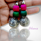 Pink and Green Ma Durga Dokhra Necklace With Earrings