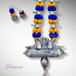 Yellow and Blue Long Silver Oxidised Ganpati Pendeny Art Jewellery