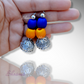 Yellow and Blue Long Silver Oxidised Ganpati Pendant Dokhra Jewellery Necklace With Earrings