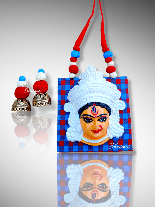 Blue Fabric With Durga Ma Art Jewellery Necklace 