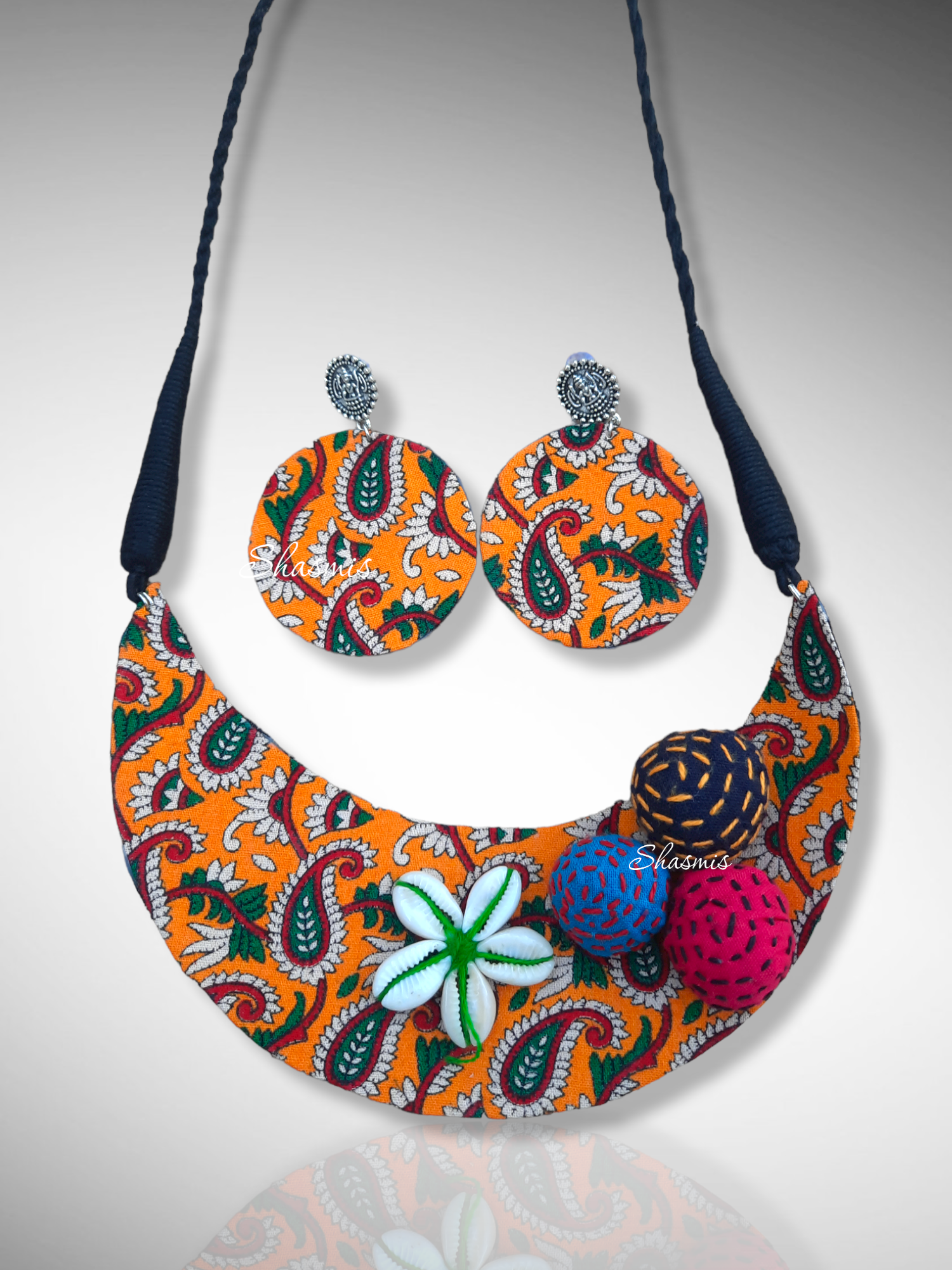 Handmade Blue leaf print Fabric Necklace & Earings Combo Jewellery -  Impresa Store