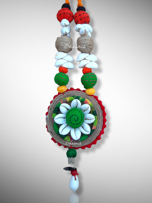Fabric Necklace With Jute and Kaudi Work Design 