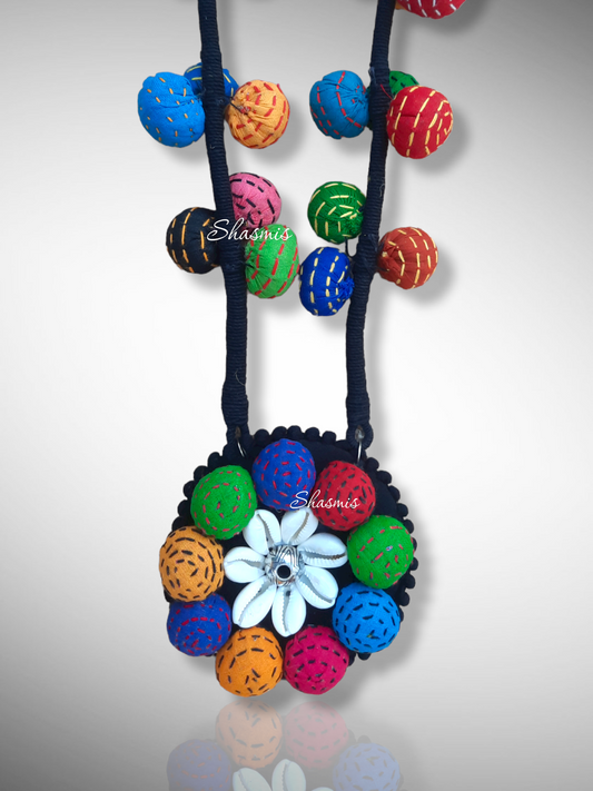 Fabric Balls With Kaudi Work Necklace 
