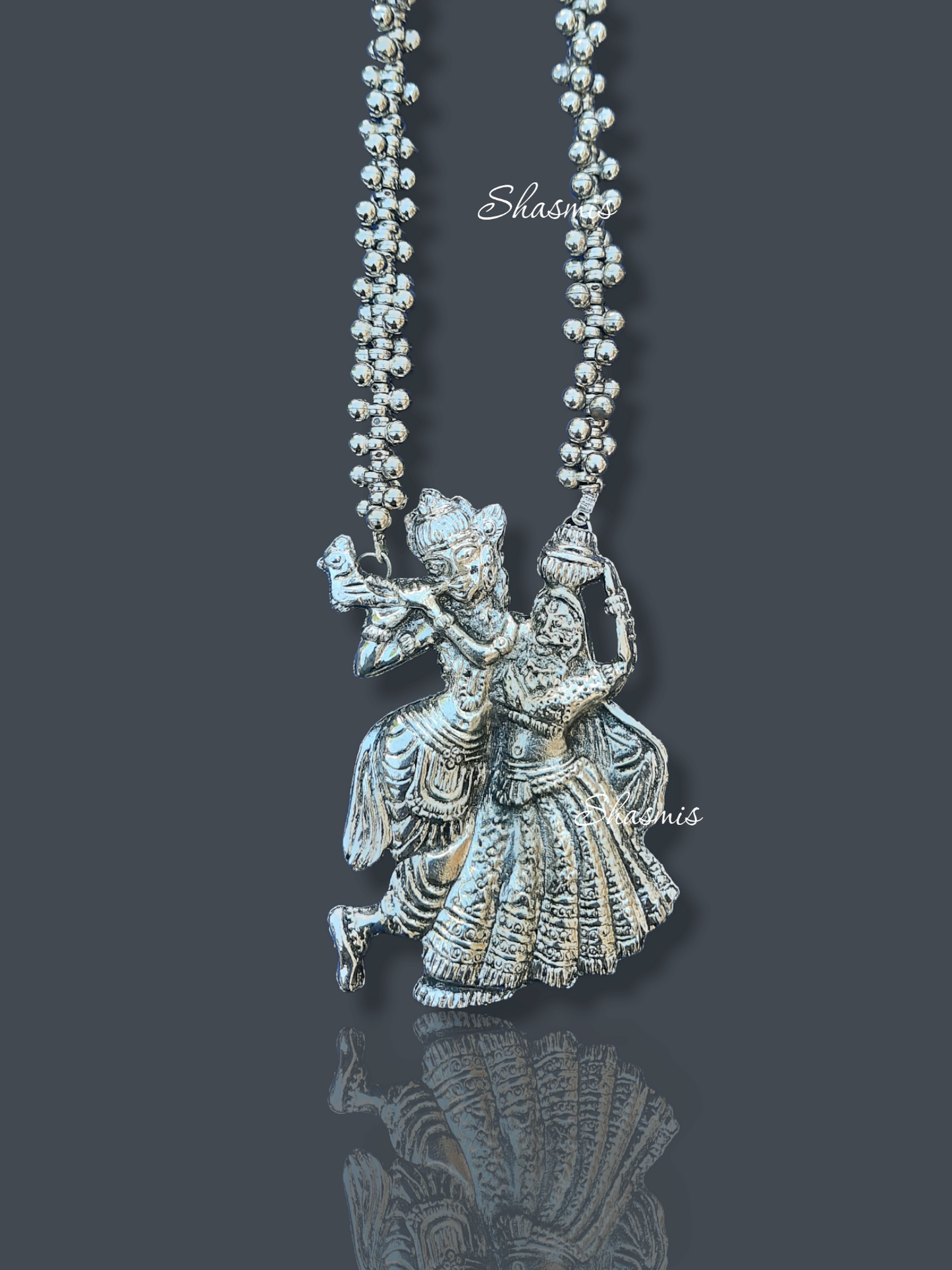 Radha Krishna Silver Oxidised Necklace 