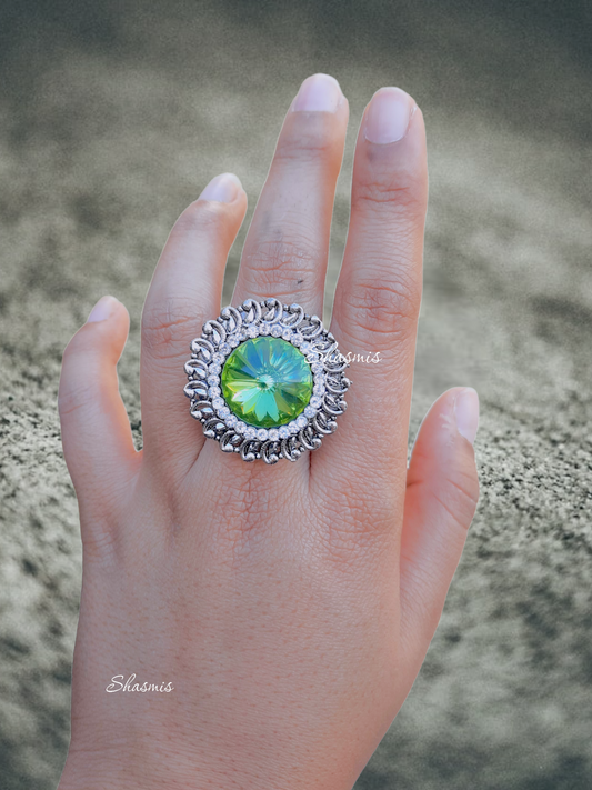 Green Centre Stone Silver Ring