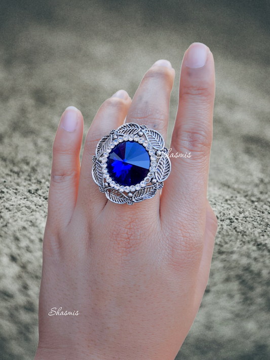 Blue Color Centre Stone Silver Ring