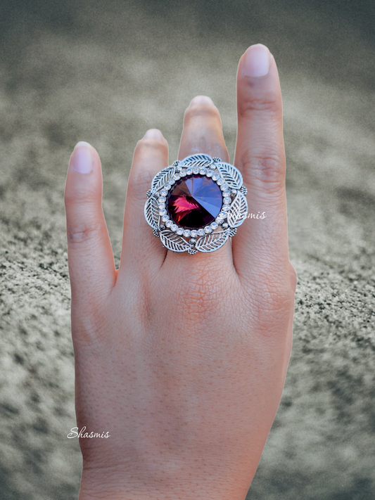 Wine Color Stone Silver Ring