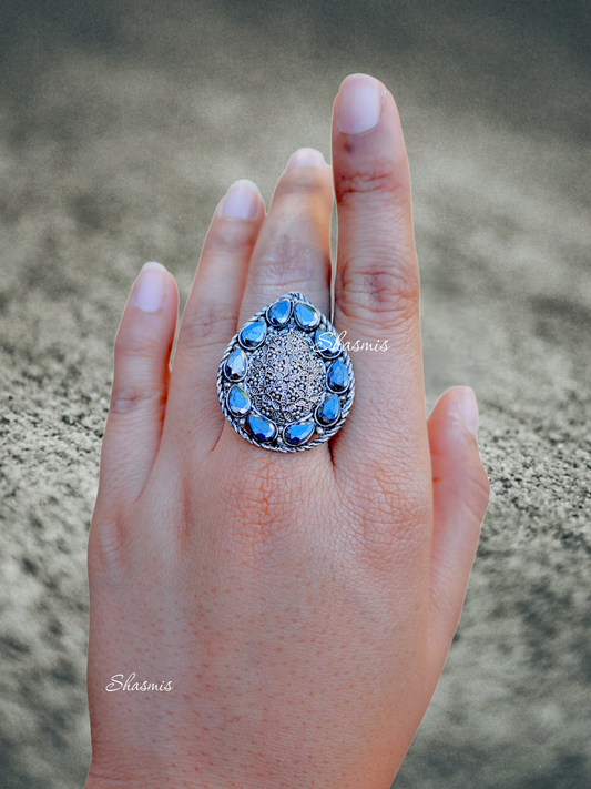 Tear Drop Shape Grey Stone Ring