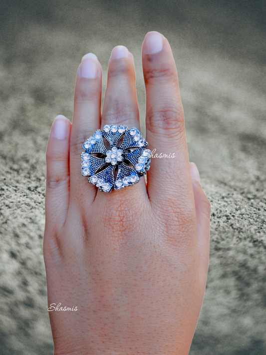 Flower Design With Silver Diamonds Ring 