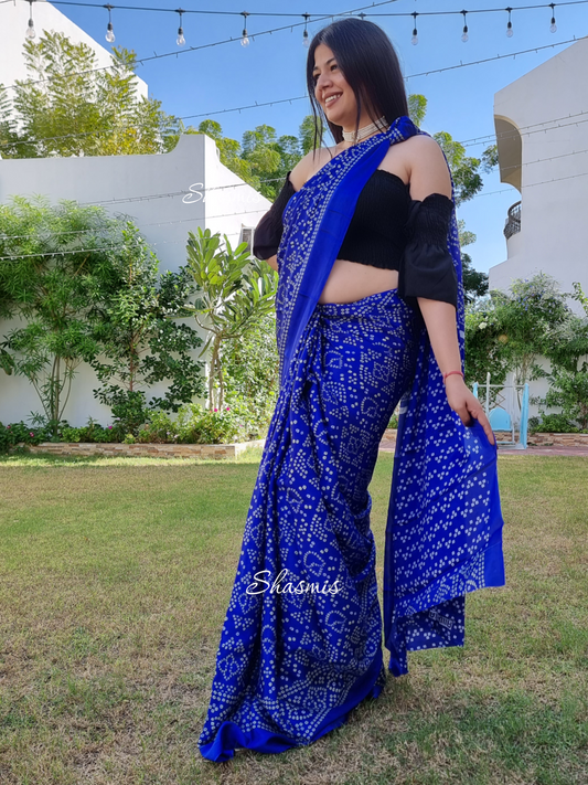 Blue Color Bandani Silk Saree