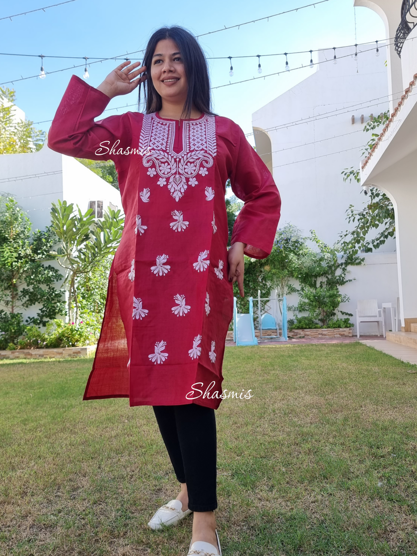 Maroon Color Kurti With Chikankari Embroidery Work 