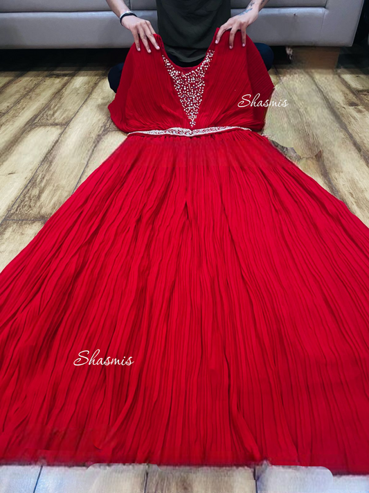 Red Color Long Gown With Sequence On Choli 
