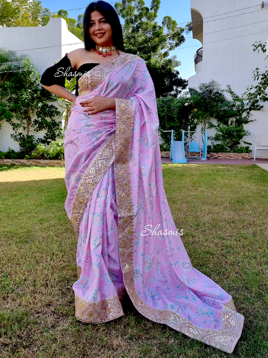 Pink Color Silk Saree With Heavy Border Lace Work 