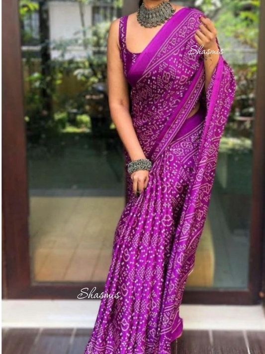 Purple Color Bandhani Silk Saree
