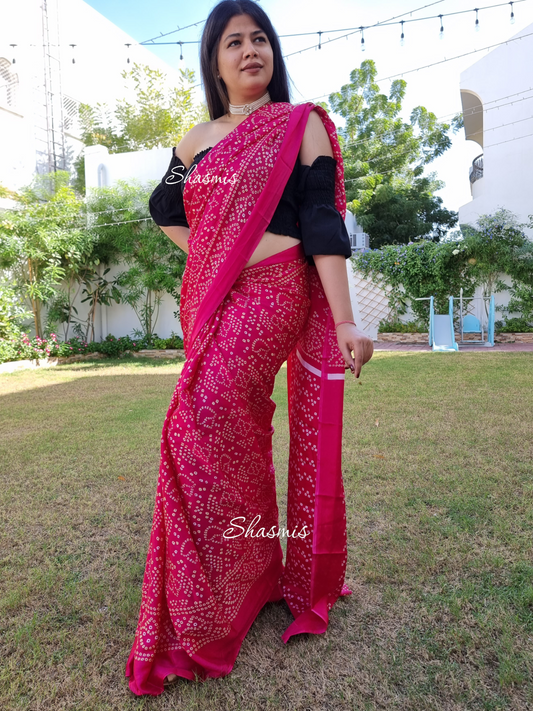 Pink Color Bandhani Silk Saree 
