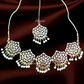 Golden Plated Design Necklace With Mangtika and Earrings