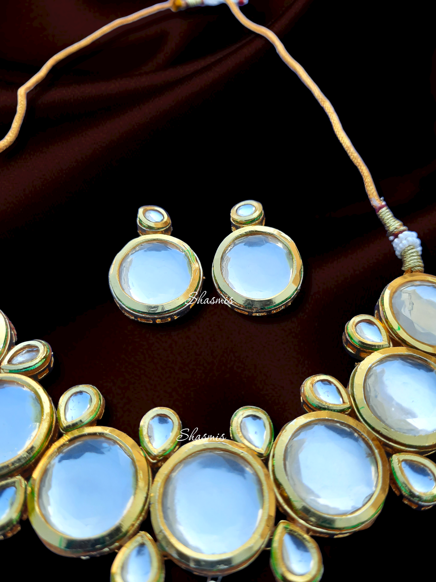 Golden Plated Kundan Backside Meenakari Necklace With Earrings