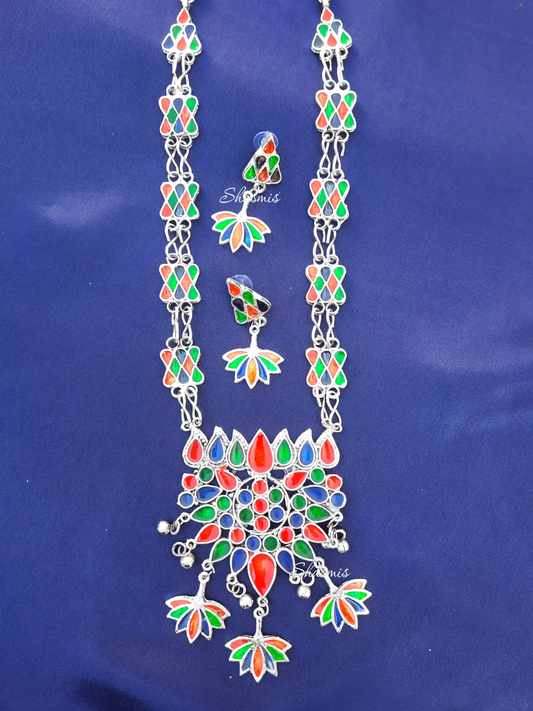 Lotus Oxidised Colorful Necklace 