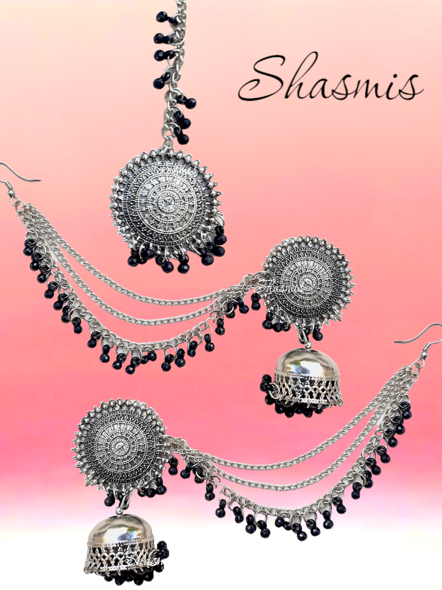 Silver Chain Earrings And Mangtika Combo