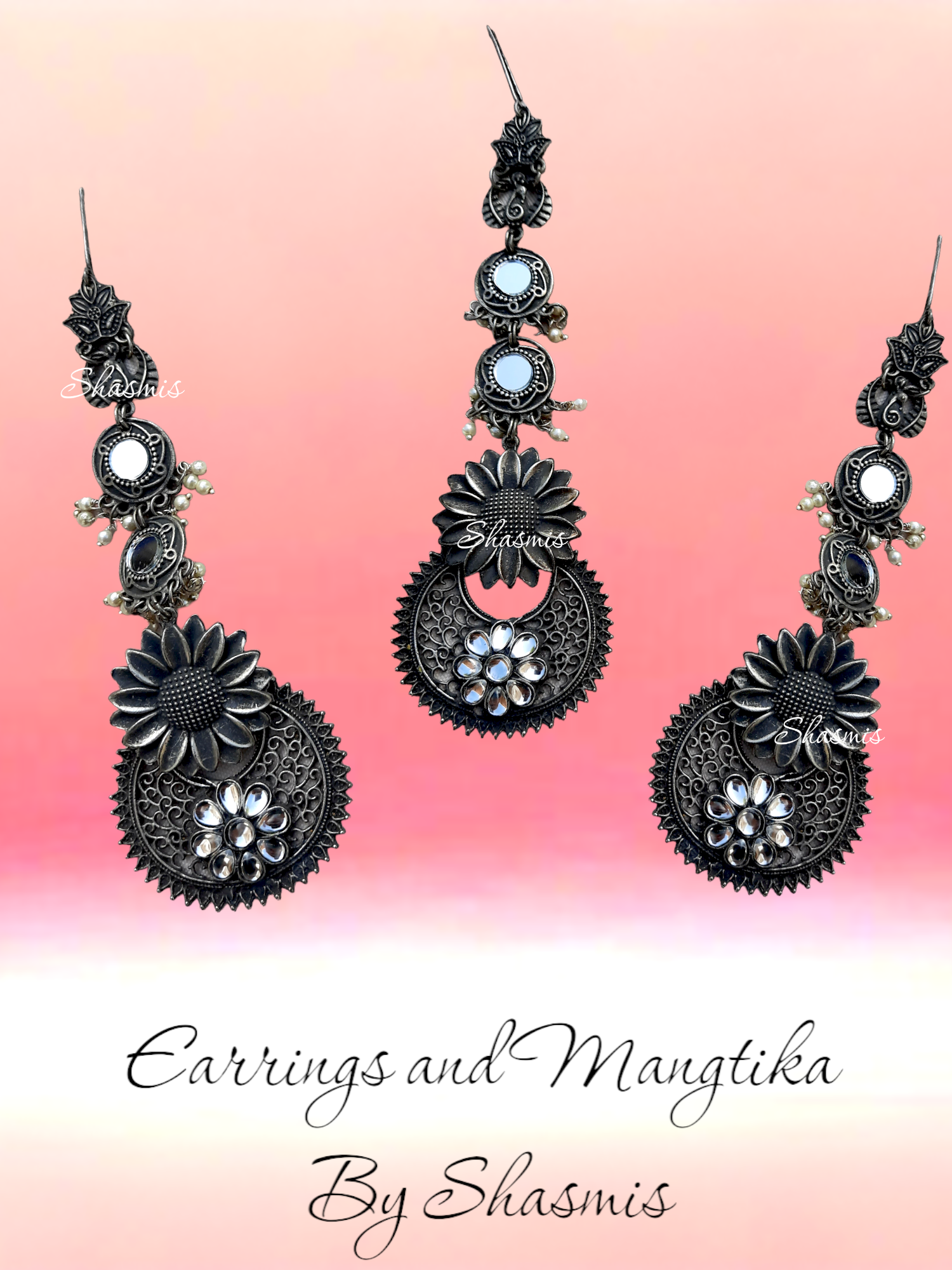 Flower Design Earrings and Mangtika Combo