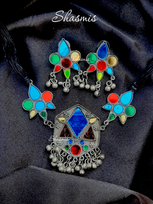 Hexagoan Design Afghani Choker With Earrings