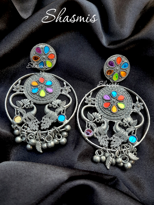 Afghani Long Hoop Peacock Design Earrings