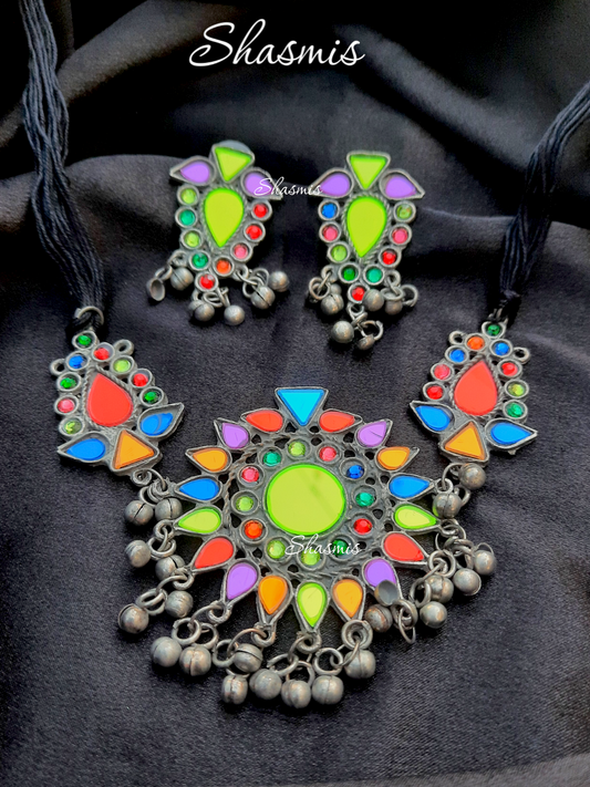 Afghani Necklace With Ghungroo On Drop With Earrings