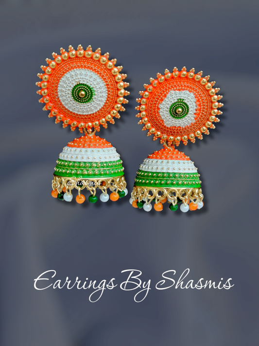India Tri Color Jhumka Earrings