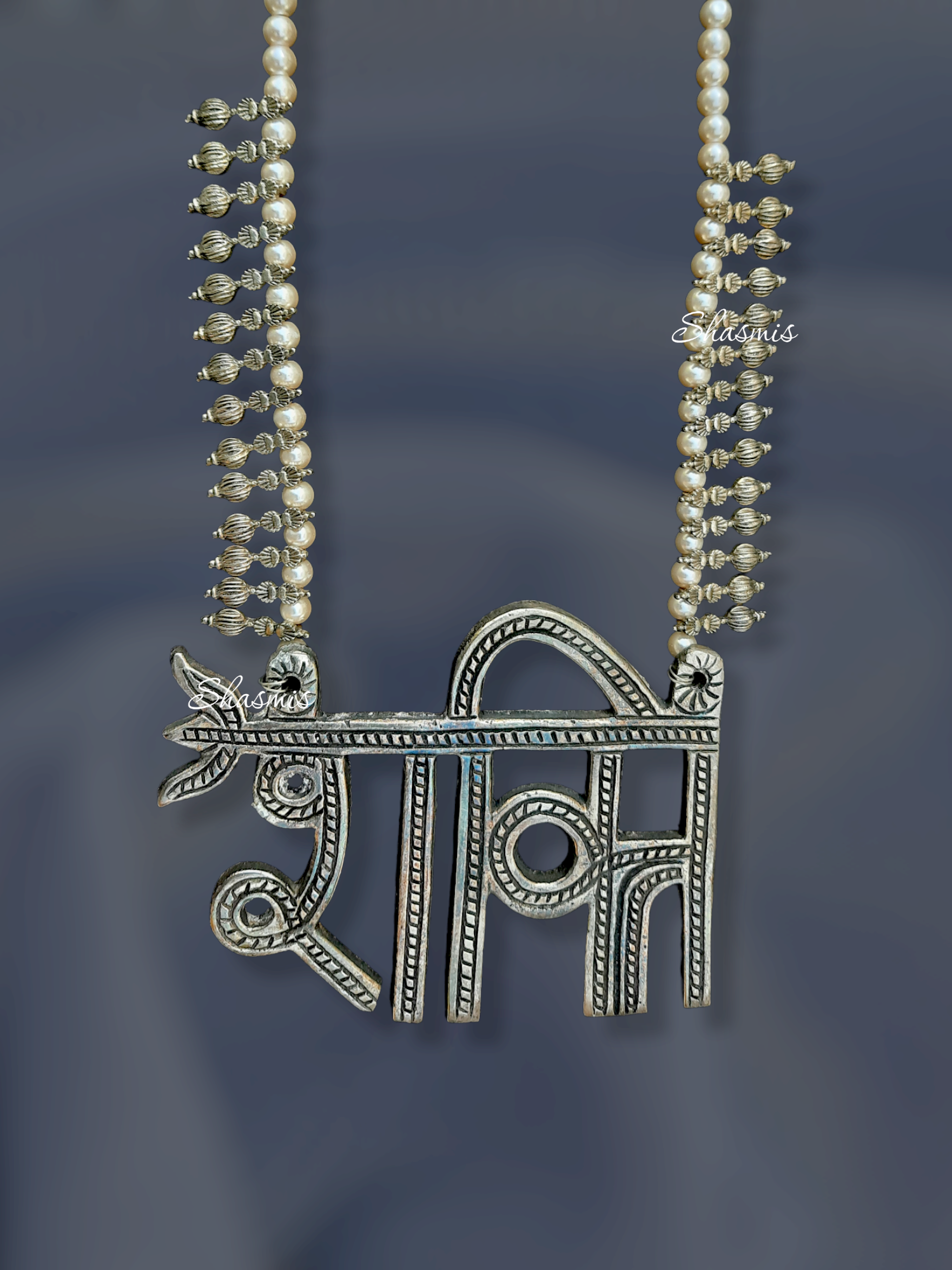 Shakti Design Long Oxidised Silver Necklace  