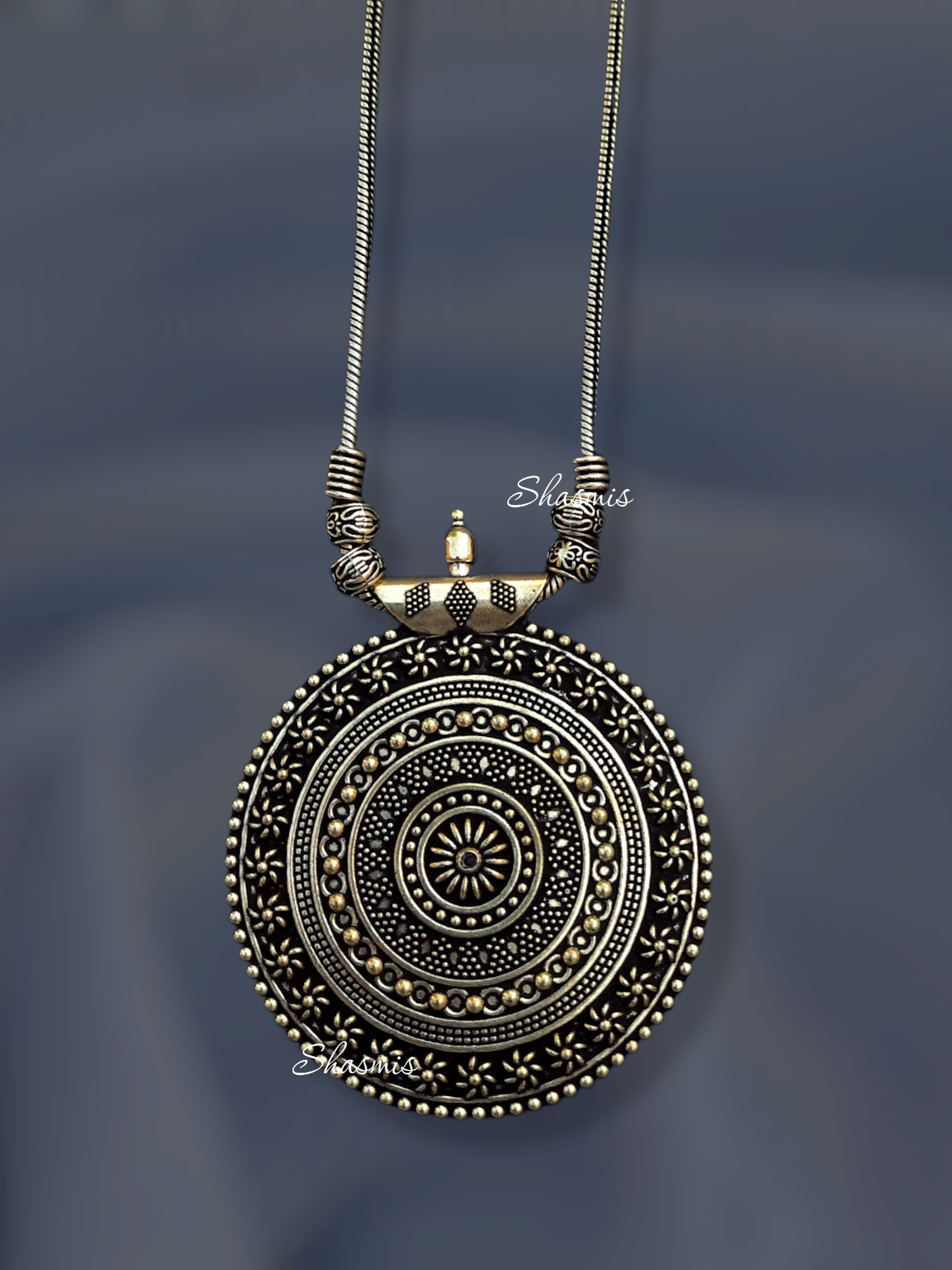 Gun Metal Long Oxidised Necklace