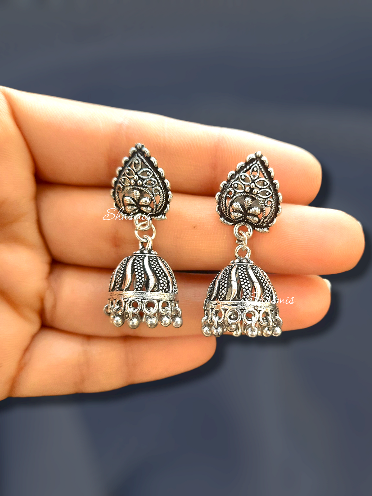 Ganpatti Bappa Long Silver Oxidised Necklace With Earrings