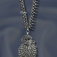 Peacock Feather Long Oxidised Silver Necklace