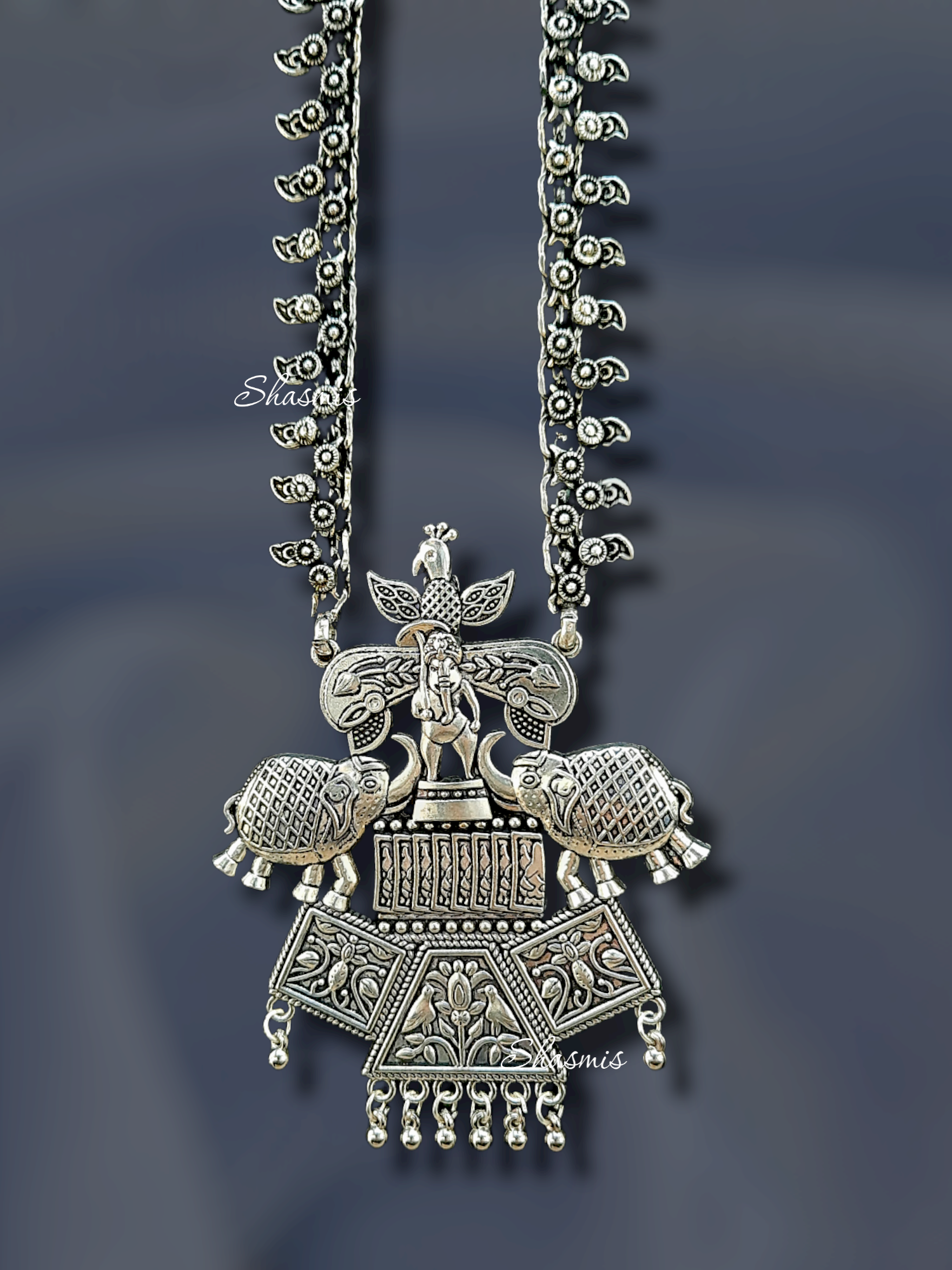 Traditional Oxidised Elephant Design Necklace 