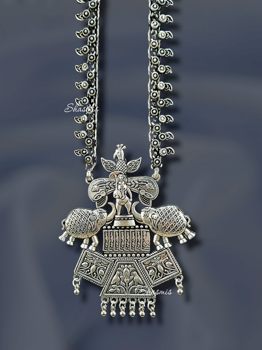 Traditional Oxidised Elephant Design Necklace 