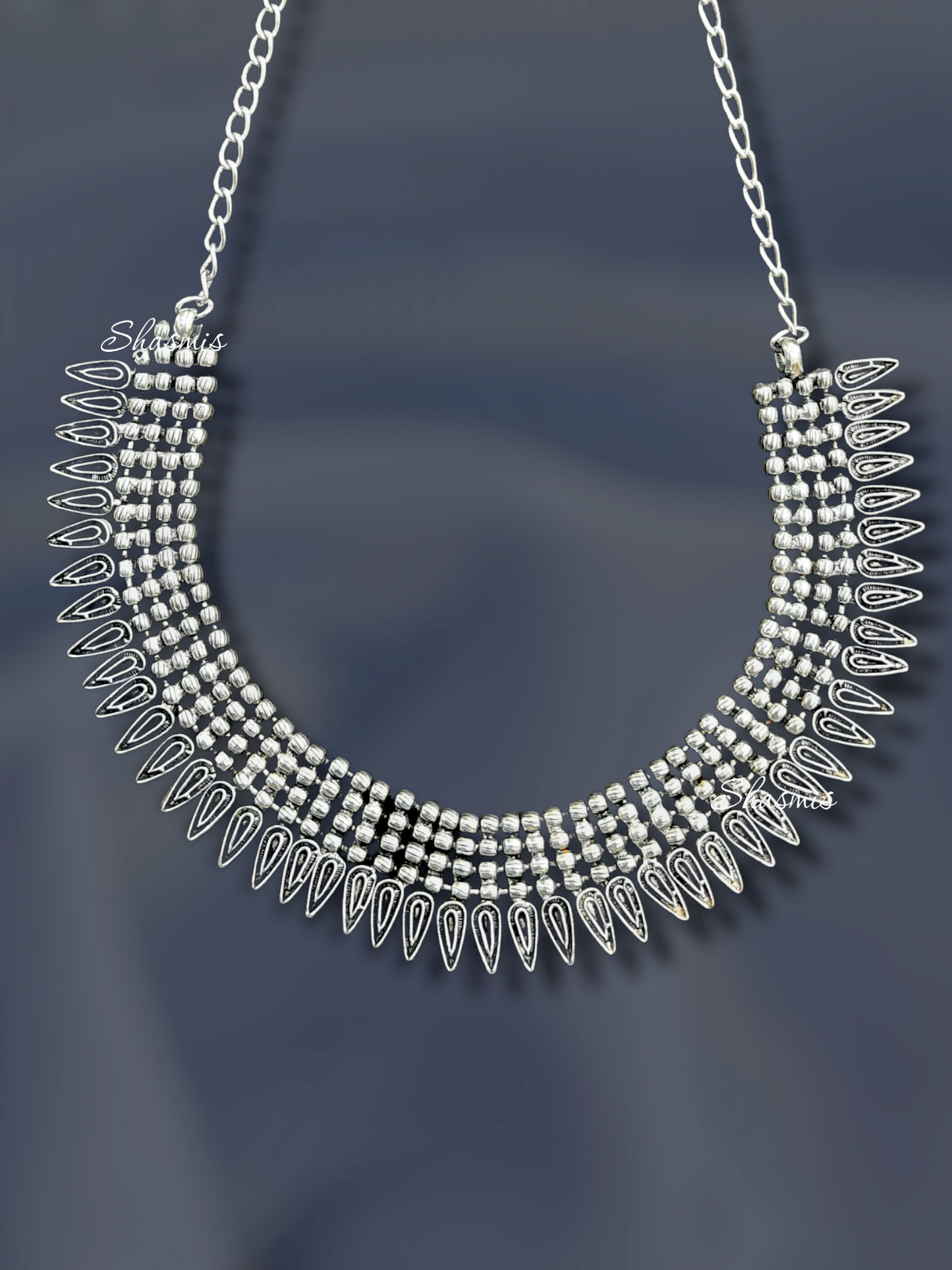 Silver Color Oxidised Statement Choker 